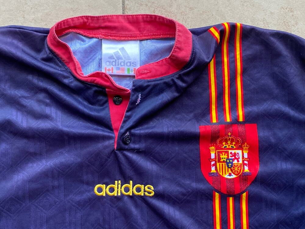 Spain 1996 ADIDAS England UEFA Euro jersey L navy away FIFA Soccer vintage